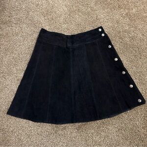 Vtg 90s Western Black Leather Skirt Women’s 12 A-Line Snap Button Oklahoma Star